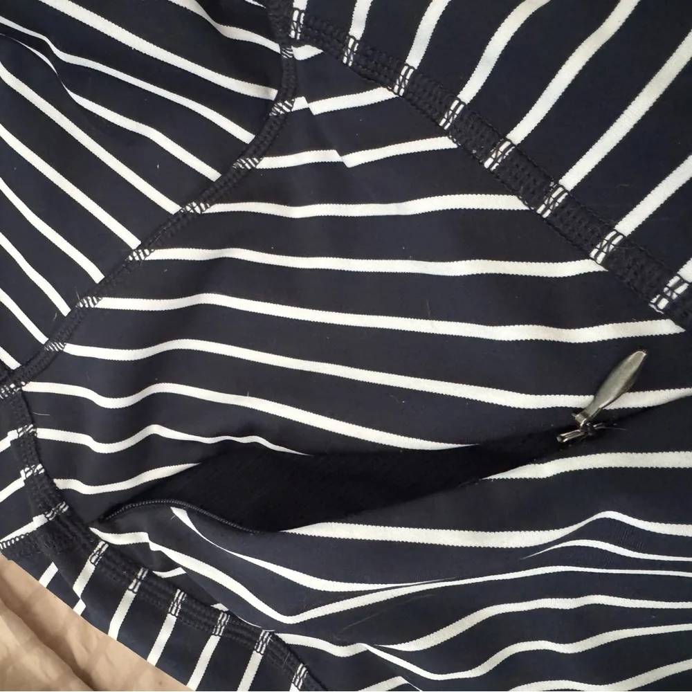 Athleta Contender Navy and White Striped Leggings